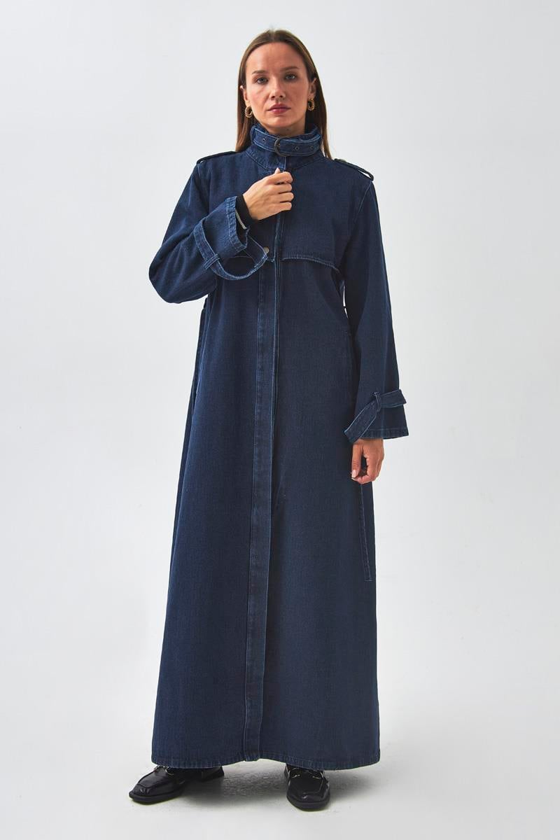 Apolet Detaylı Denim Trençkot Açık Mavi