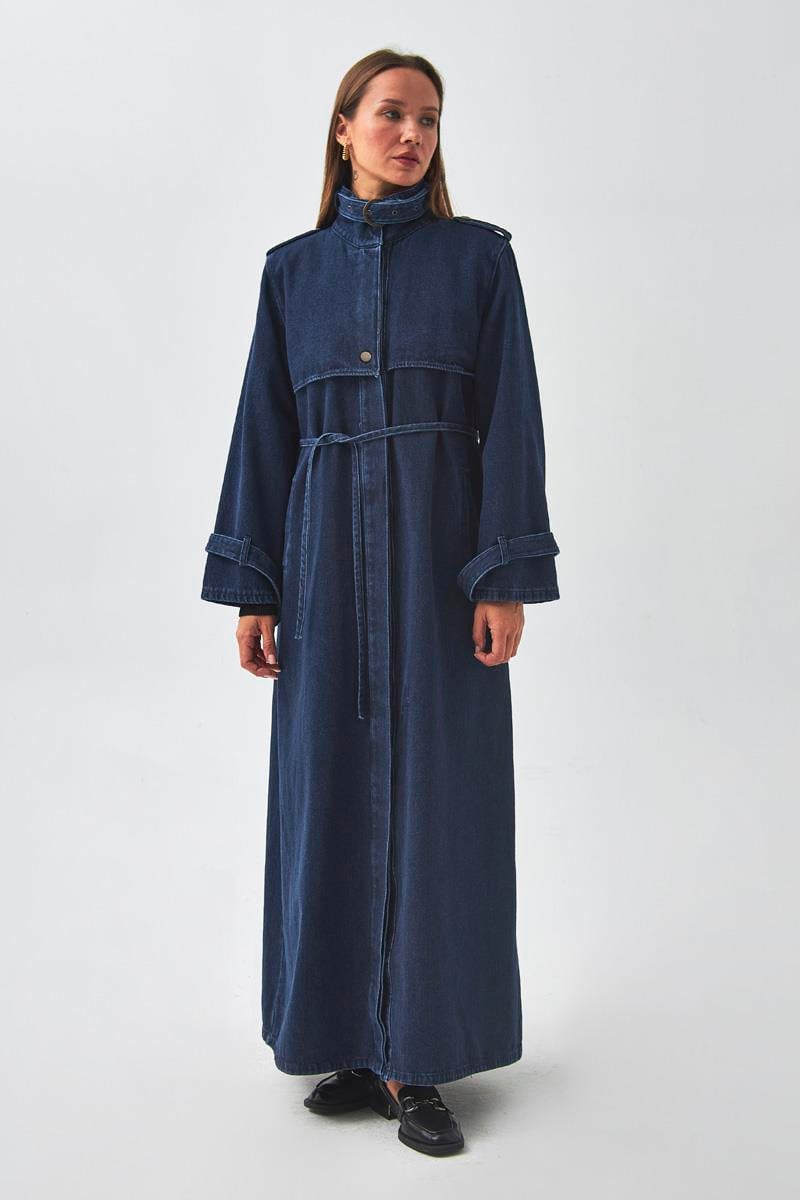 Apolet Detaylı Denim Trençkot Açık Mavi