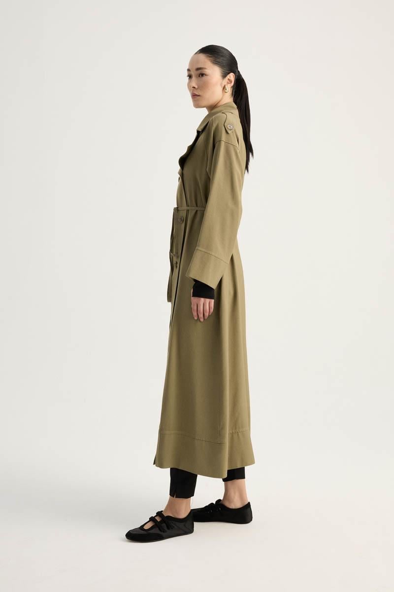 Apoletli Kruvaze Trençkot Haki