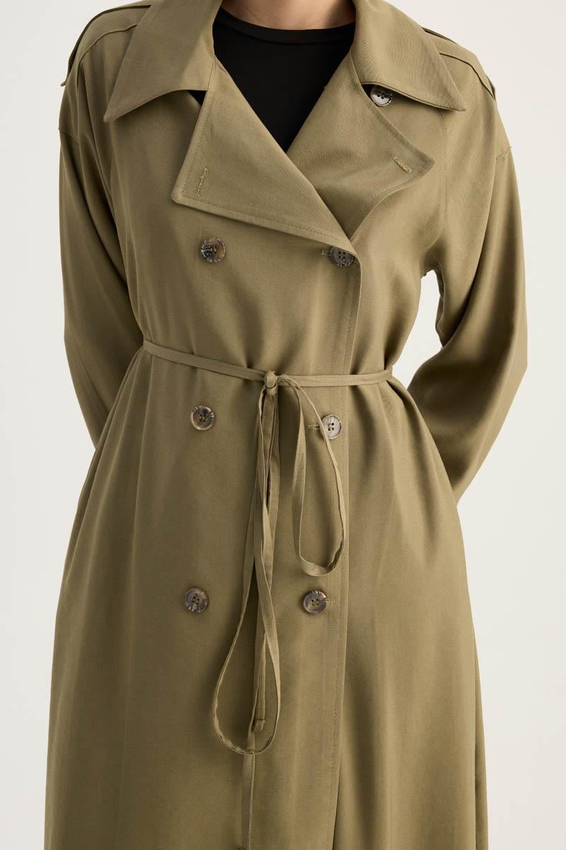 Apoletli Kruvaze Trençkot Haki