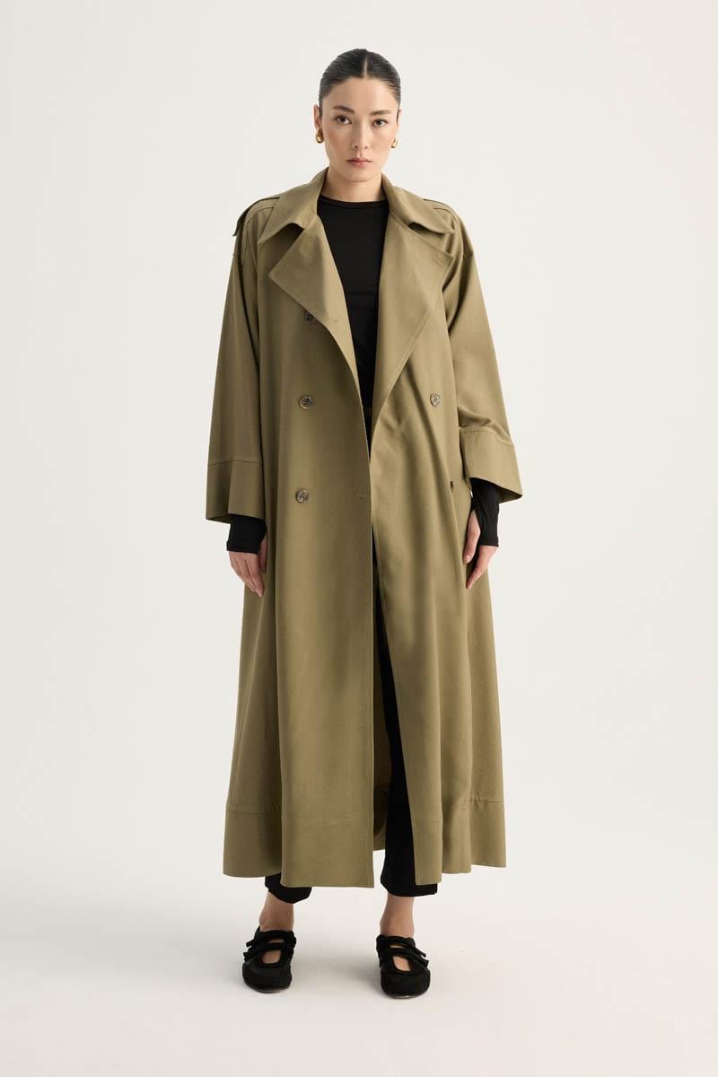 Apoletli Kruvaze Trençkot Haki