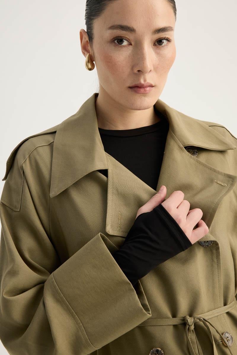 Apoletli Kruvaze Trençkot Haki