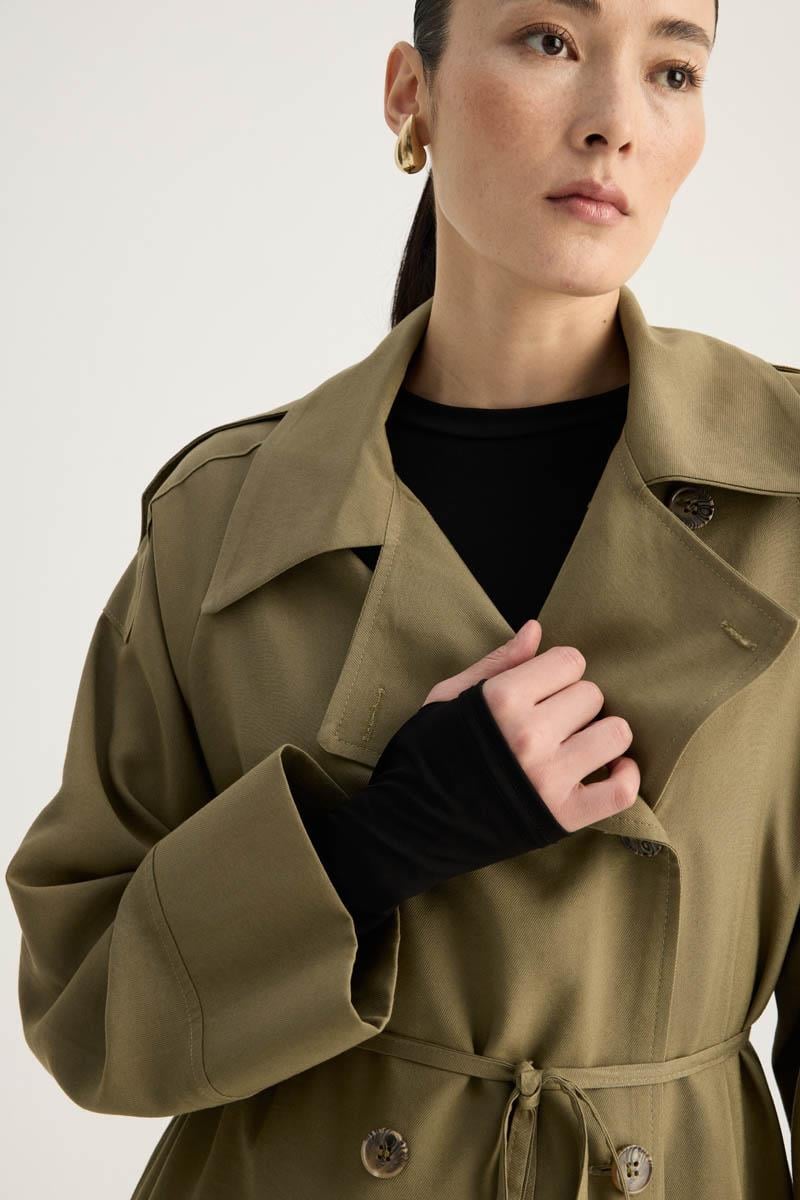 Apoletli Kruvaze Trençkot Haki