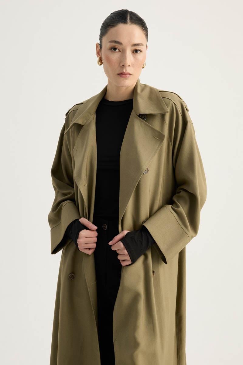 Apoletli Kruvaze Trençkot Haki