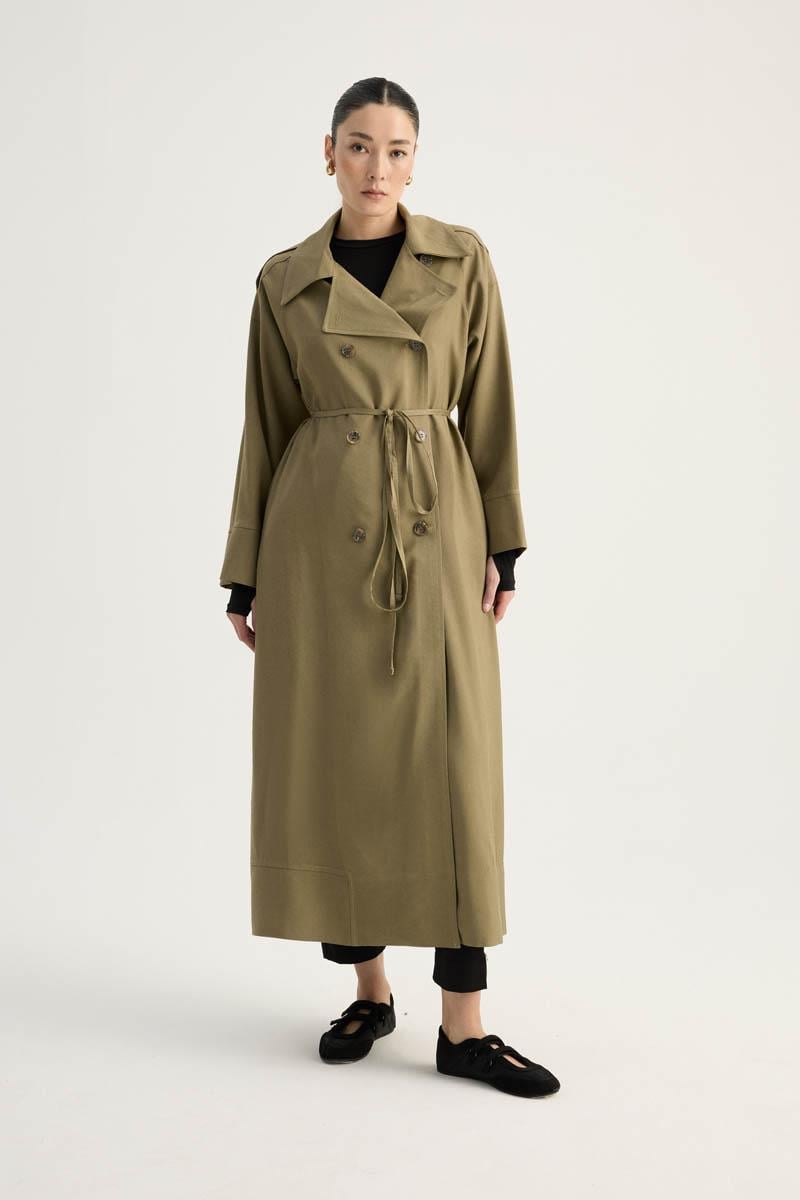 Apoletli Kruvaze Trençkot Haki