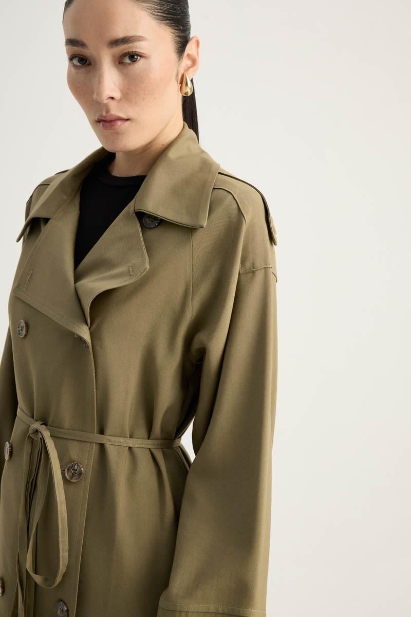 Apoletli Kruvaze Trençkot Haki