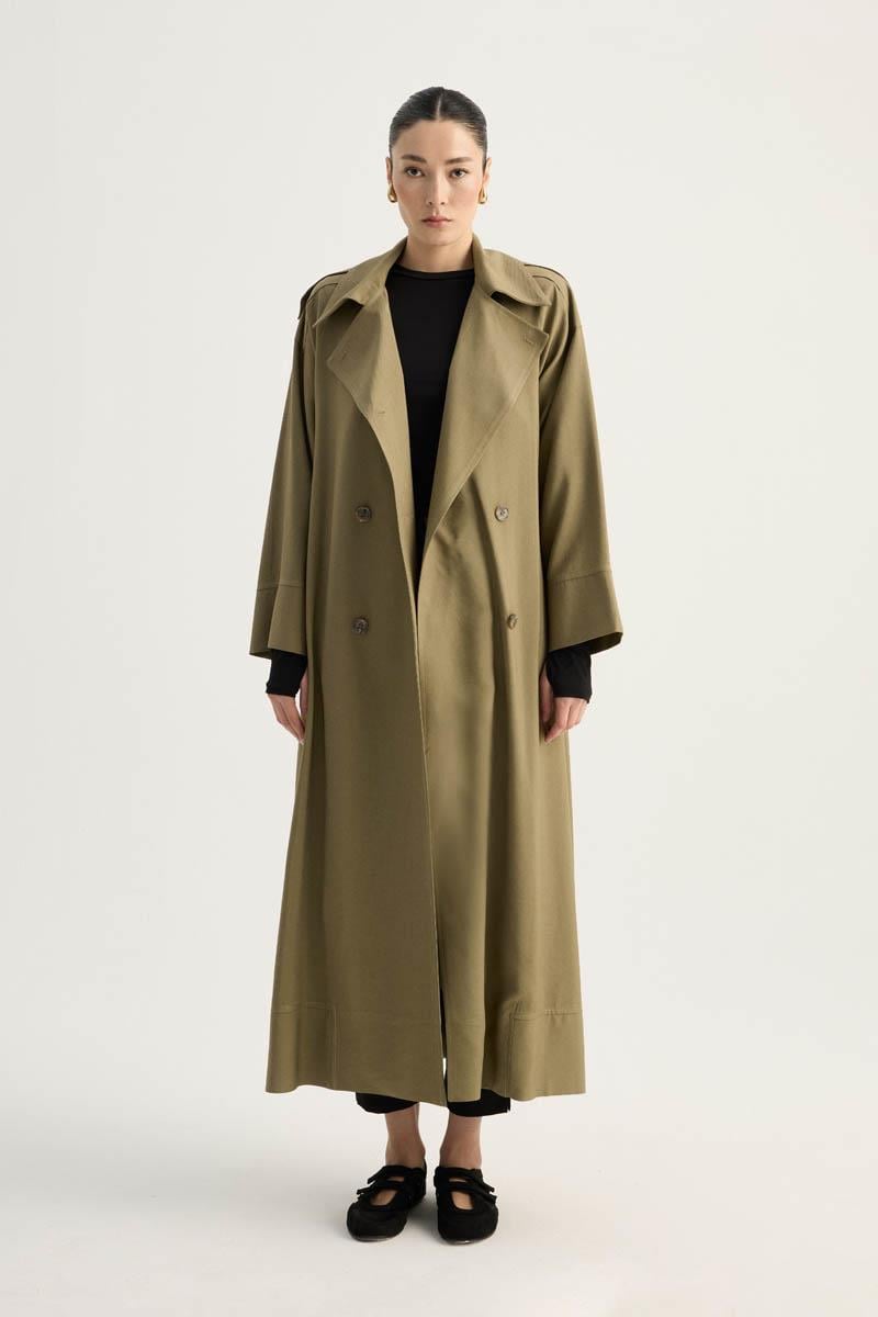 Apoletli Kruvaze Trençkot Haki