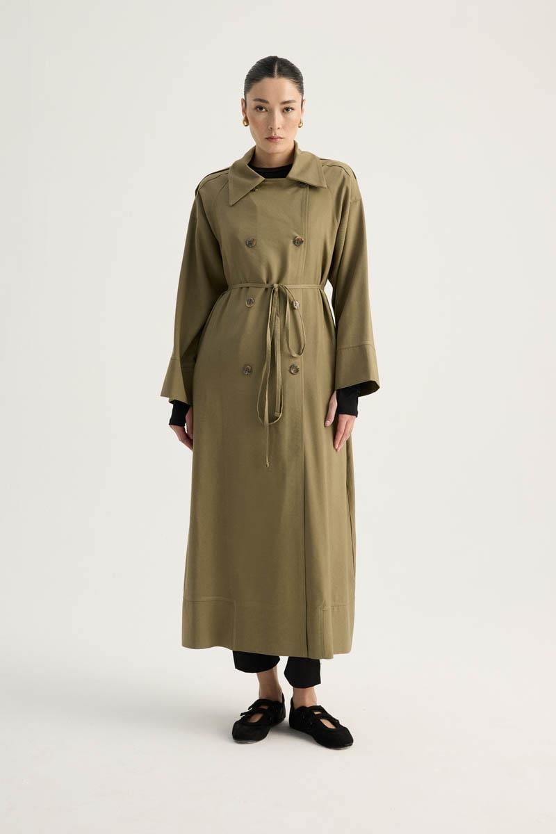 Apoletli Kruvaze Trençkot Haki