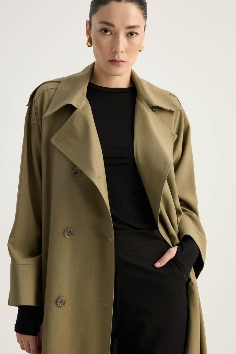 Apoletli Kruvaze Trençkot Haki