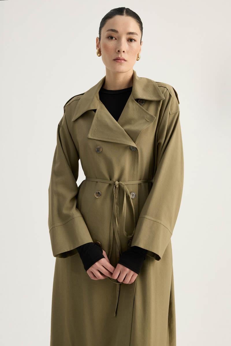 Apoletli Kruvaze Trençkot Haki