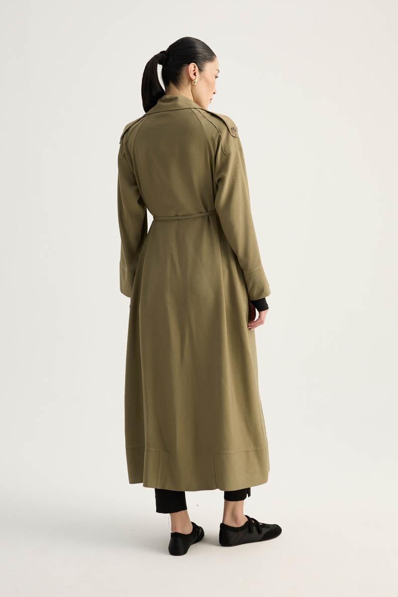 Apoletli Kruvaze Trençkot Haki