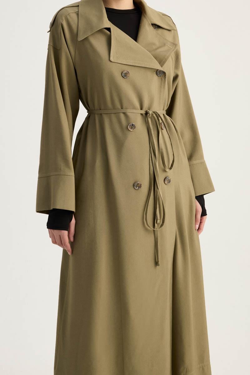 Apoletli Kruvaze Trençkot Haki