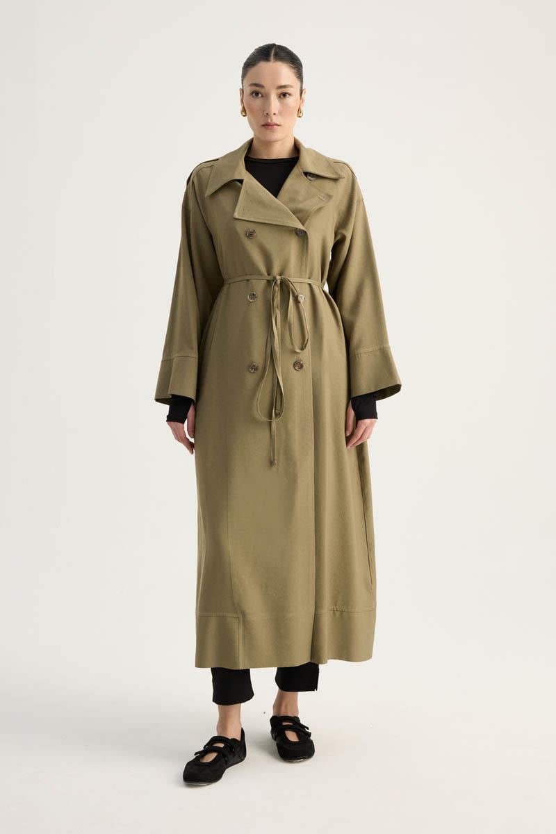 Apoletli Kruvaze Trençkot Haki