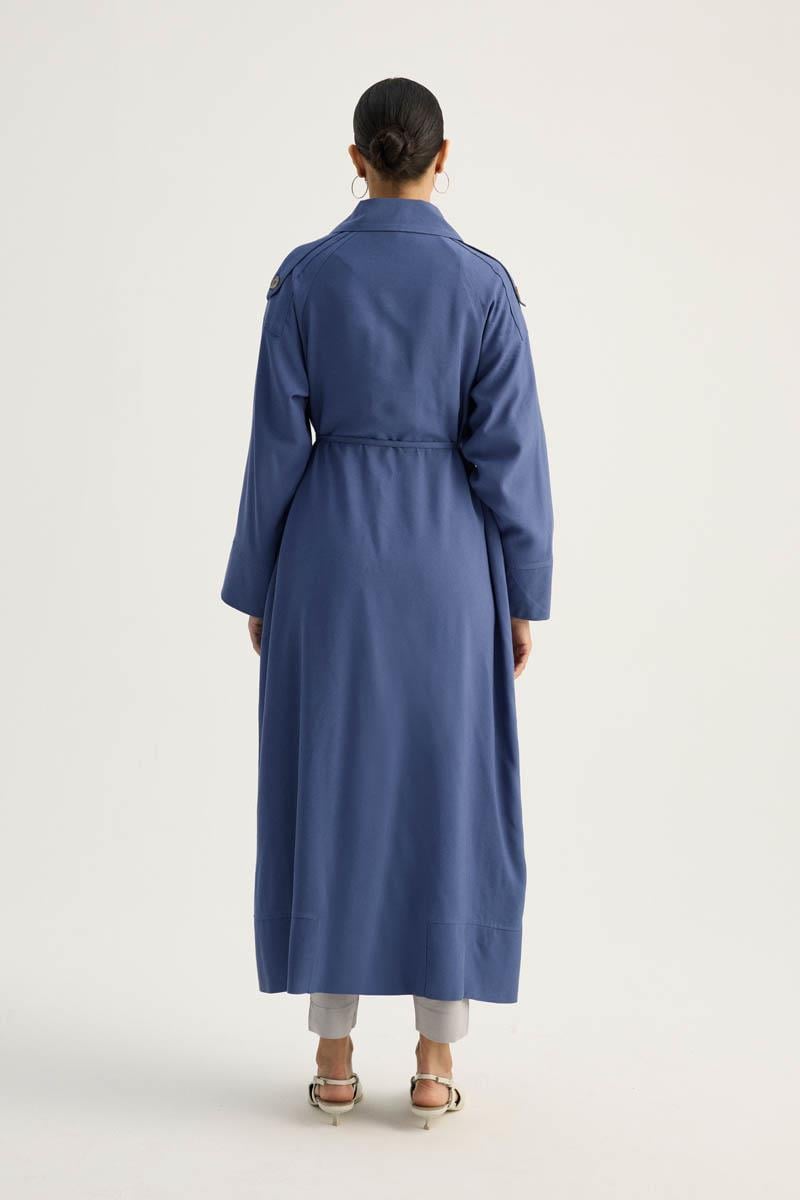 Apoletli Kruvaze Trençkot İndigo