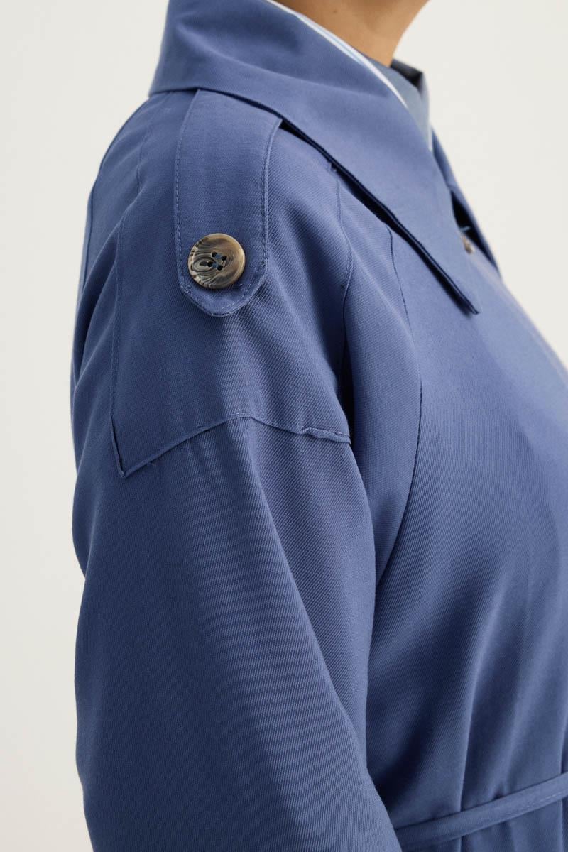 Apoletli Kruvaze Trençkot İndigo