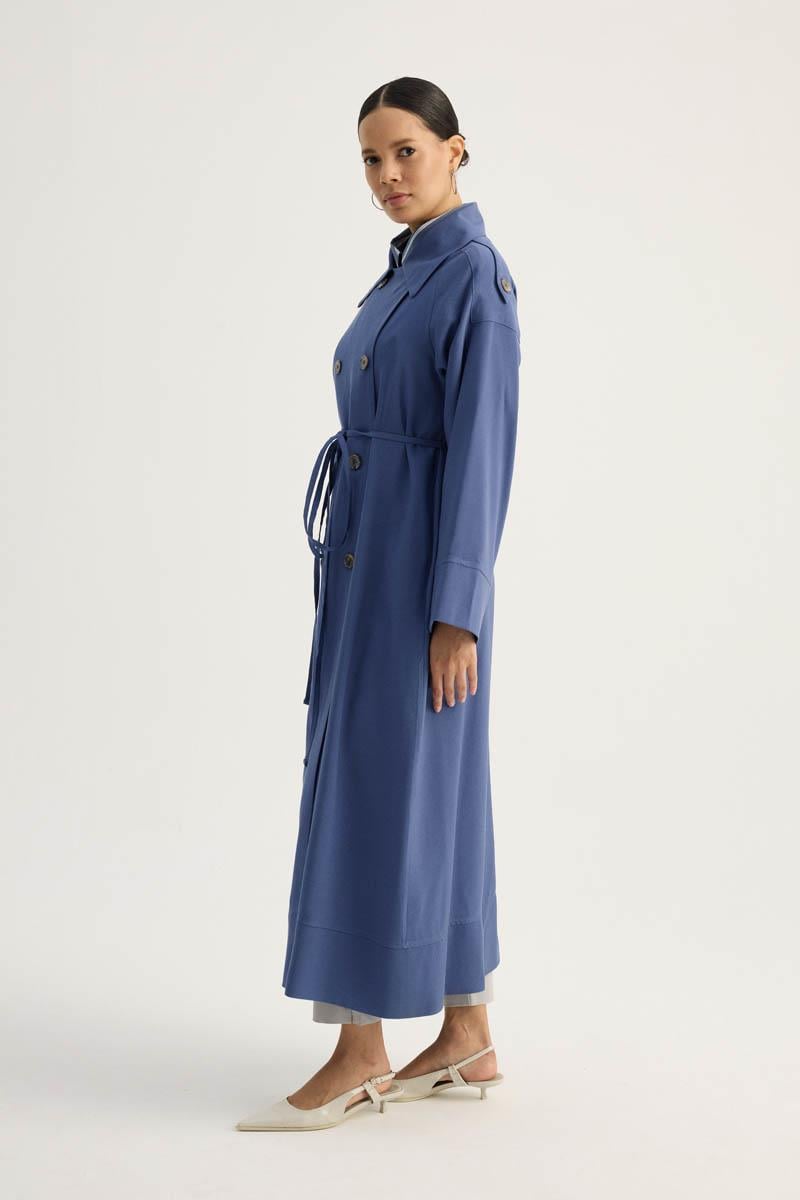 Apoletli Kruvaze Trençkot İndigo