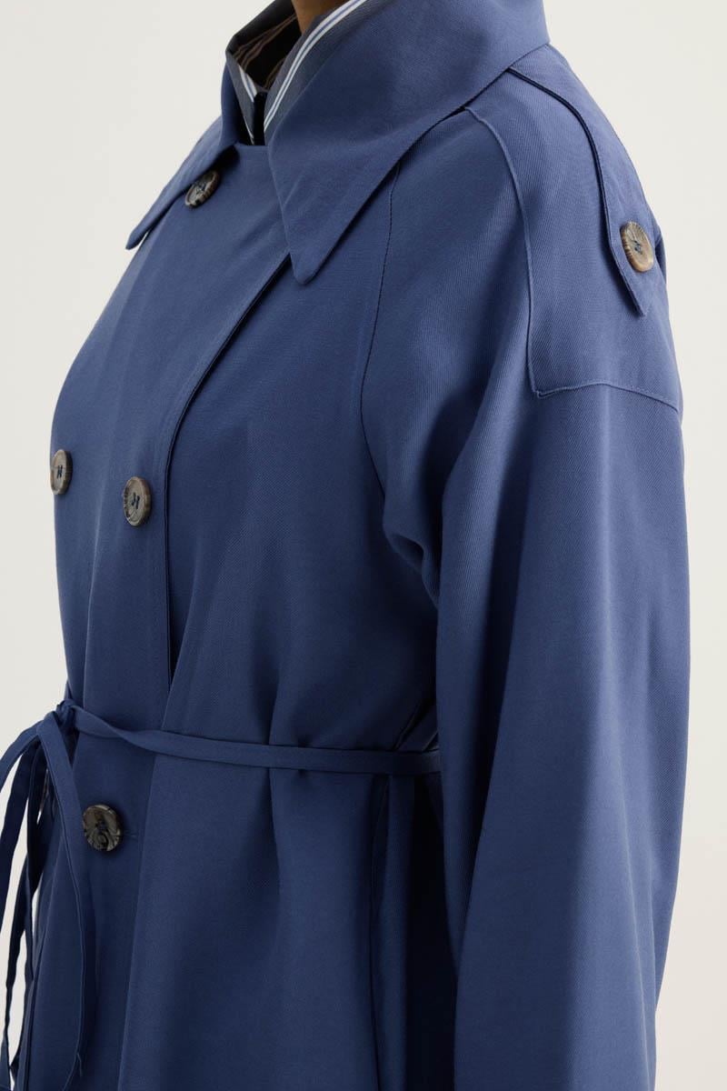 Apoletli Kruvaze Trençkot İndigo