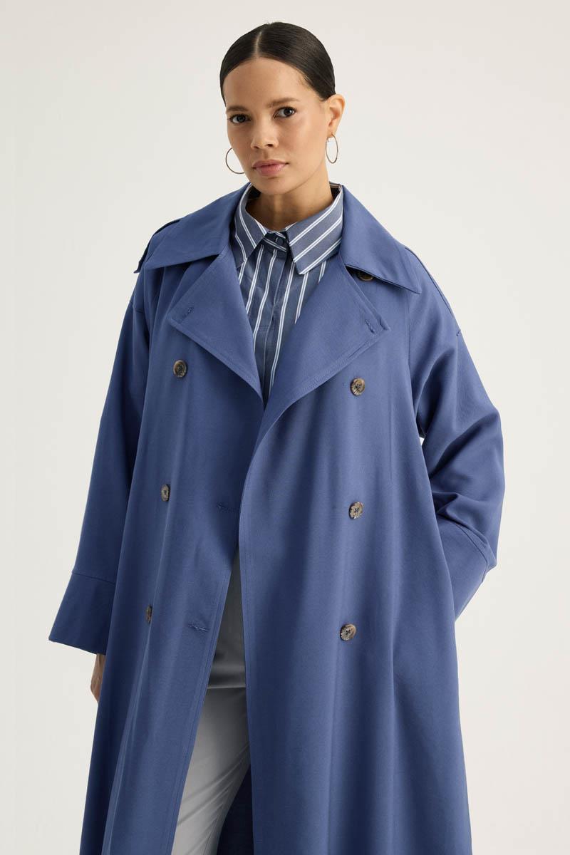 Apoletli Kruvaze Trençkot İndigo