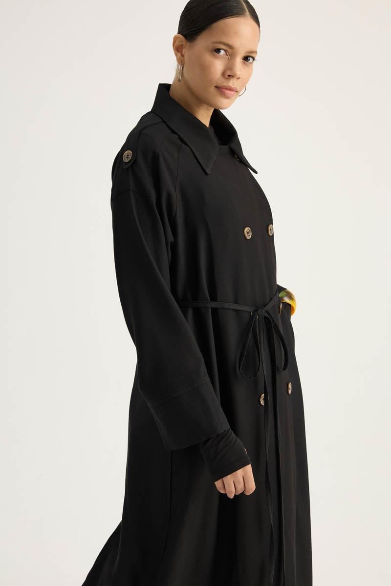 Apoletli Kruvaze Trençkot Siyah