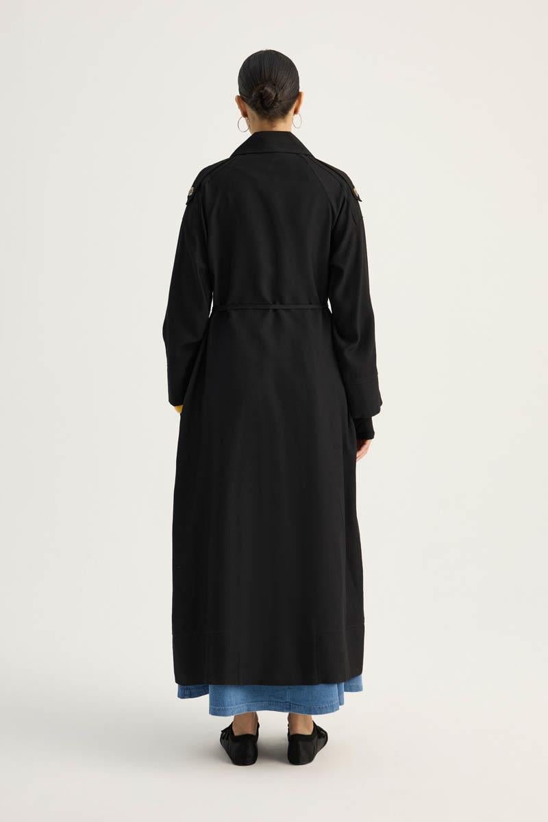 Apoletli Kruvaze Trençkot Siyah