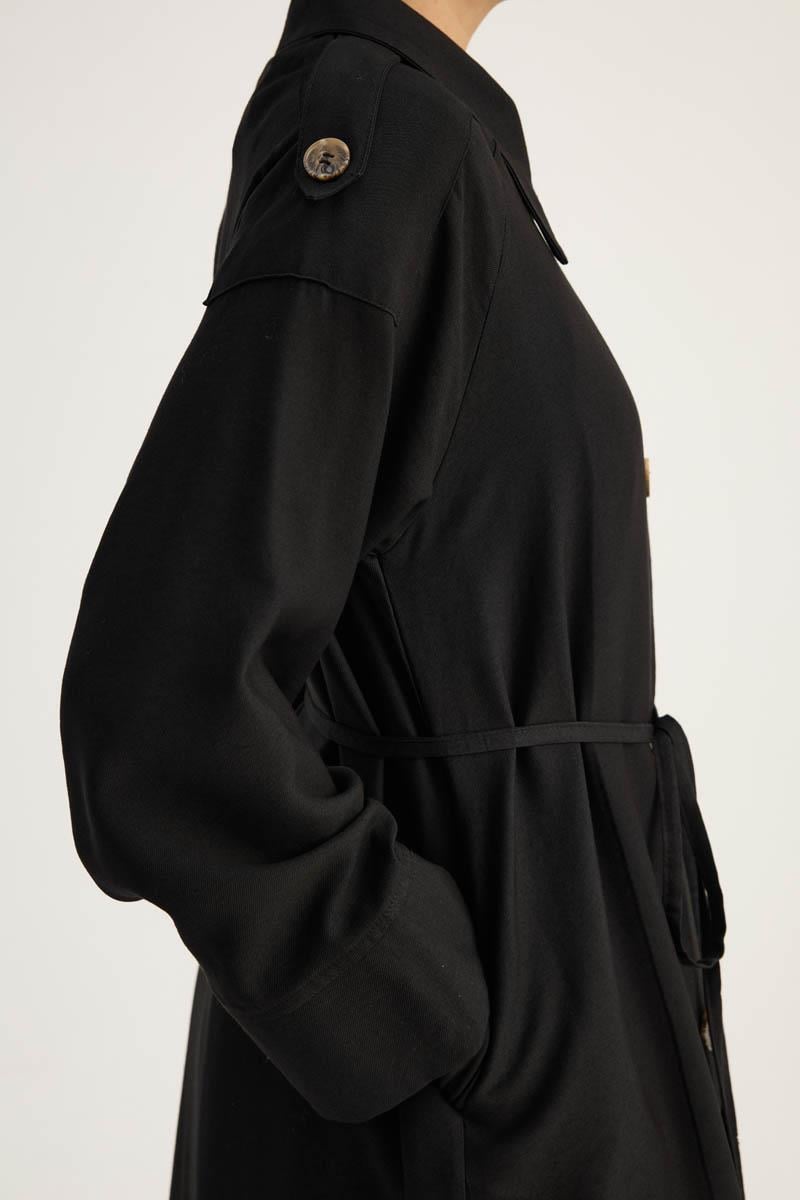 Apoletli Kruvaze Trençkot Siyah