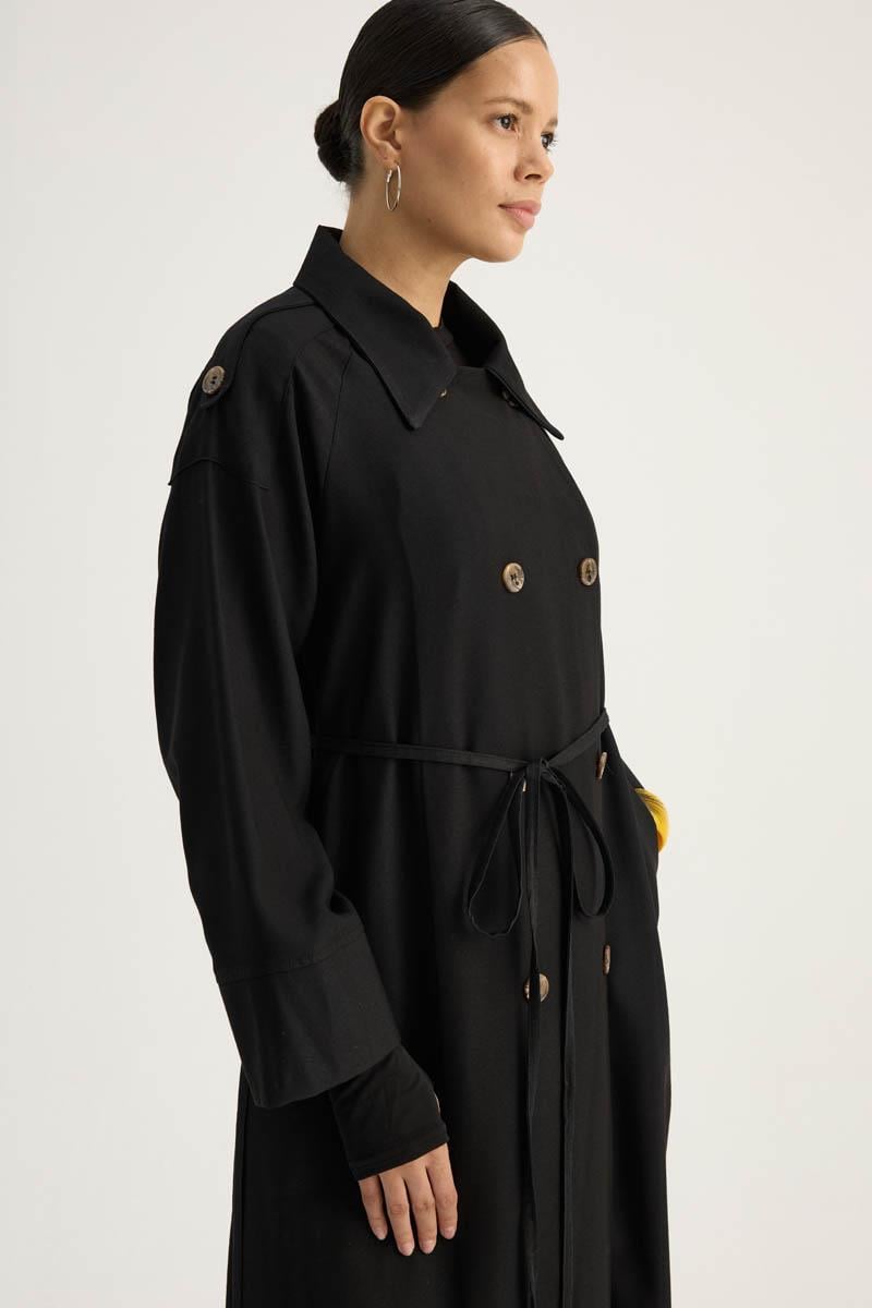 Apoletli Kruvaze Trençkot Siyah