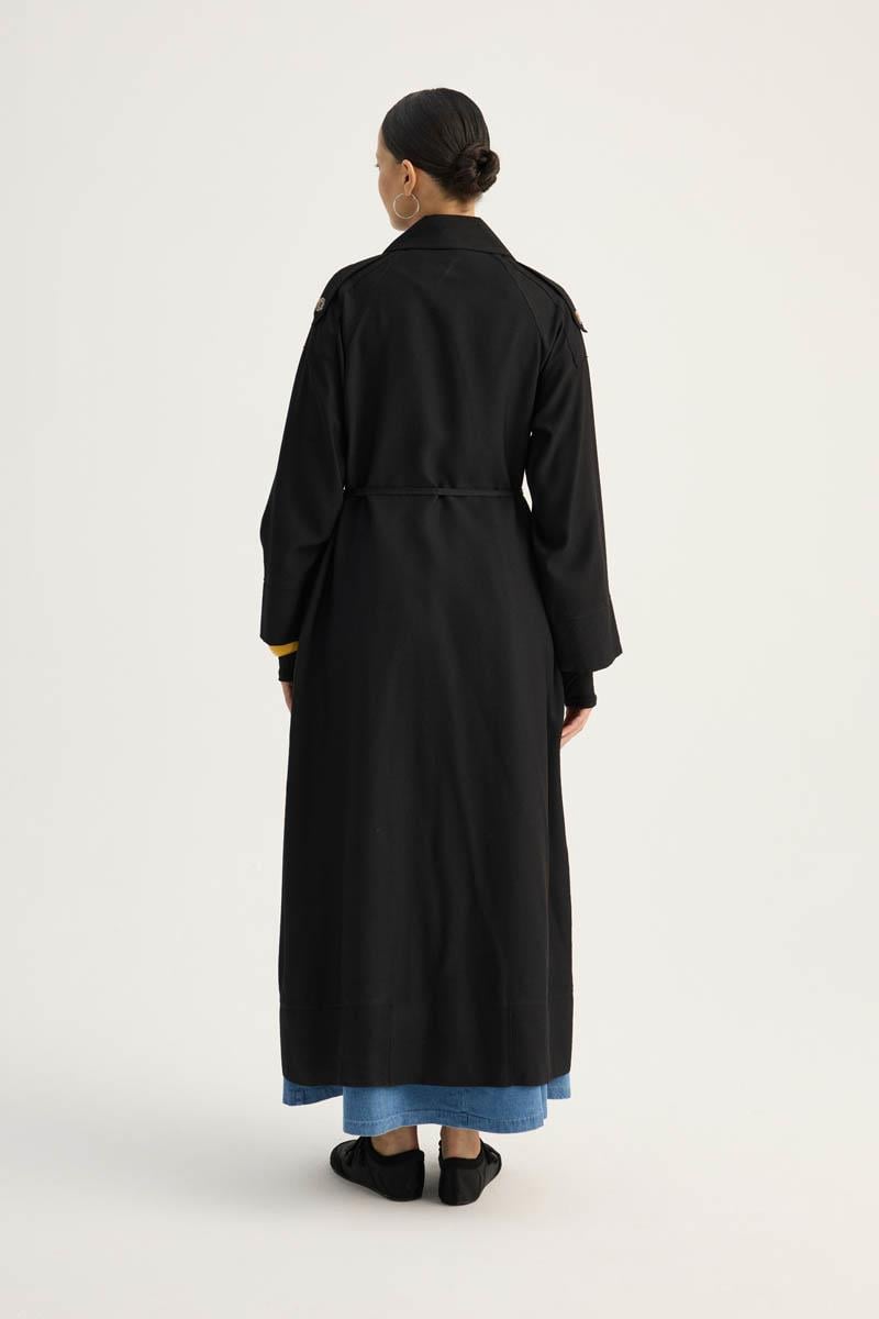 Apoletli Kruvaze Trençkot Siyah