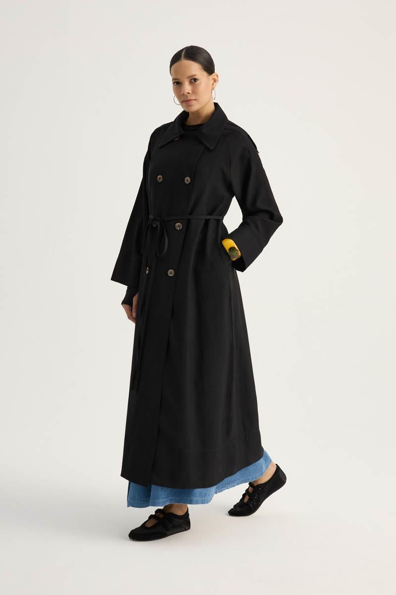 Apoletli Kruvaze Trençkot Siyah