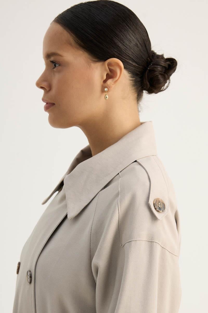 Apoletli Kruvaze Trençkot Taş