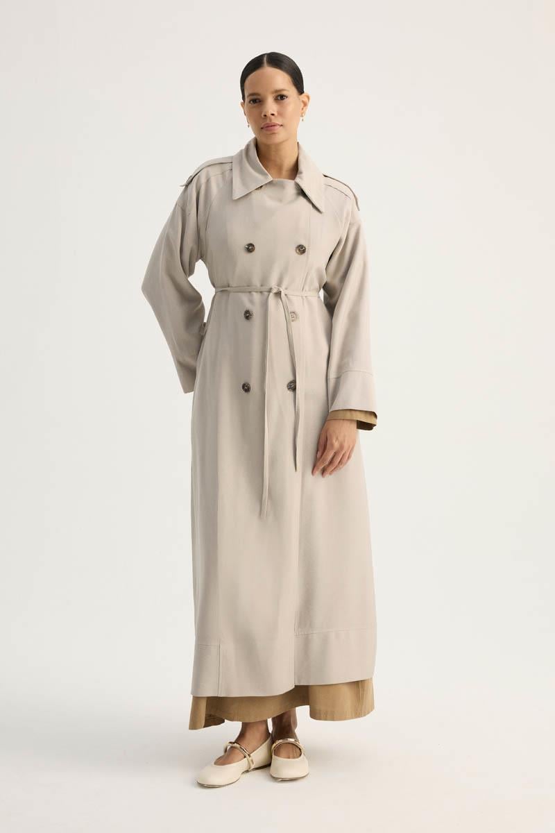 Apoletli Kruvaze Trençkot Taş