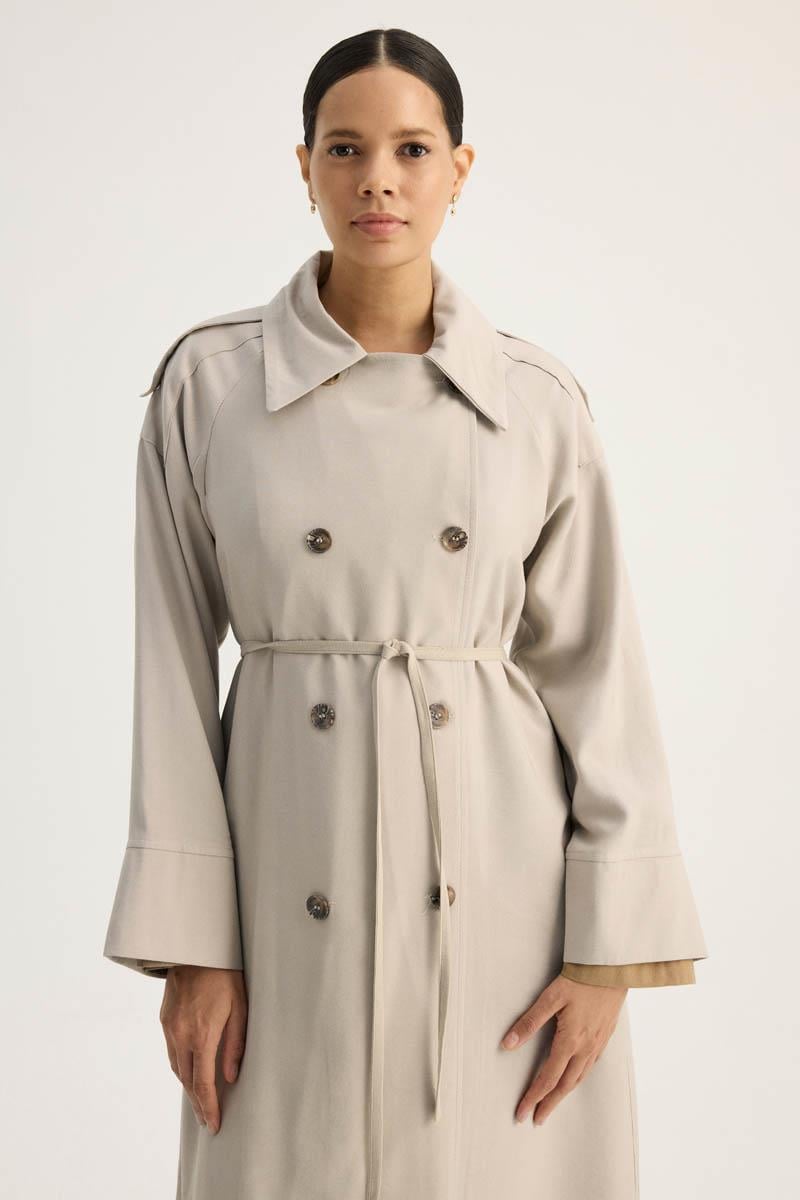 Apoletli Kruvaze Trençkot Taş