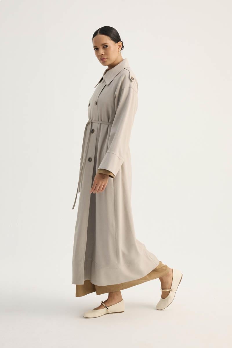 Apoletli Kruvaze Trençkot Taş