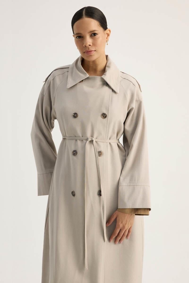 Apoletli Kruvaze Trençkot Taş