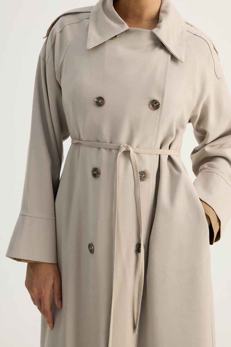 Apoletli Kruvaze Trençkot Taş