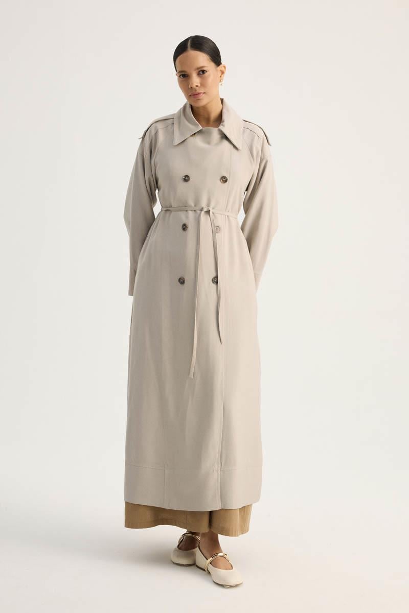 Apoletli Kruvaze Trençkot Taş