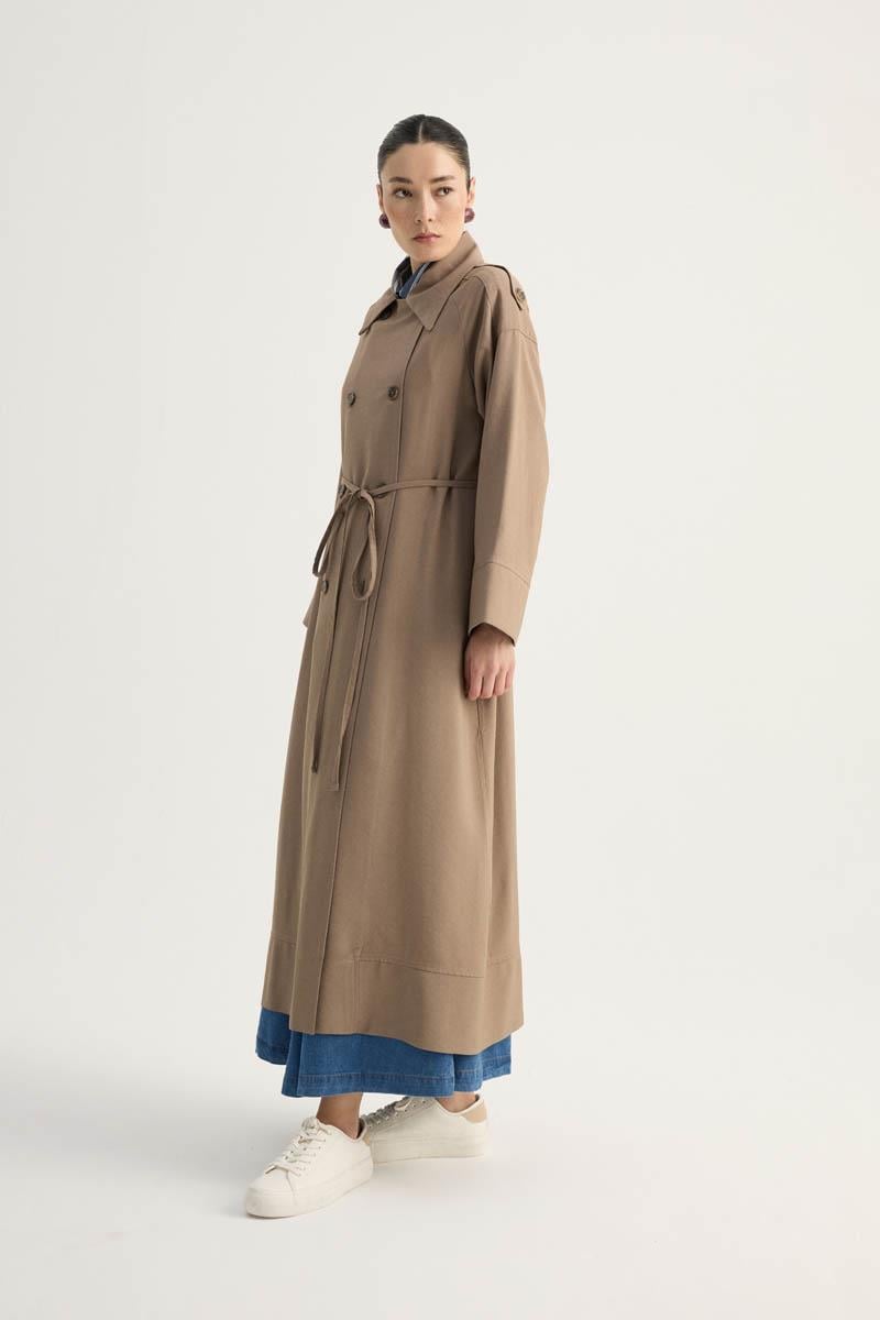 Apoletli Kruvaze Trençkot Vizon