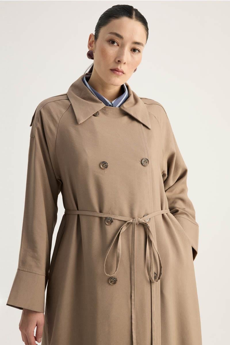 Apoletli Kruvaze Trençkot Vizon