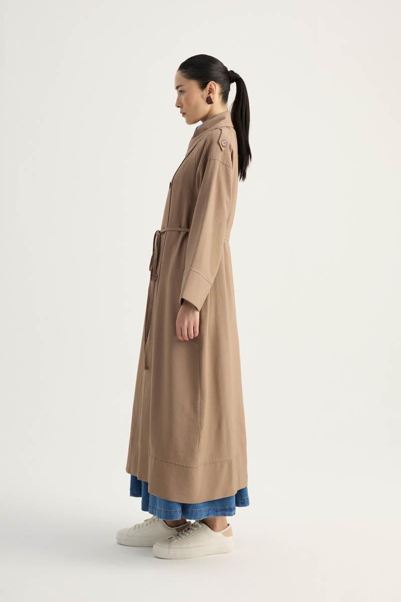 Apoletli Kruvaze Trençkot Vizon