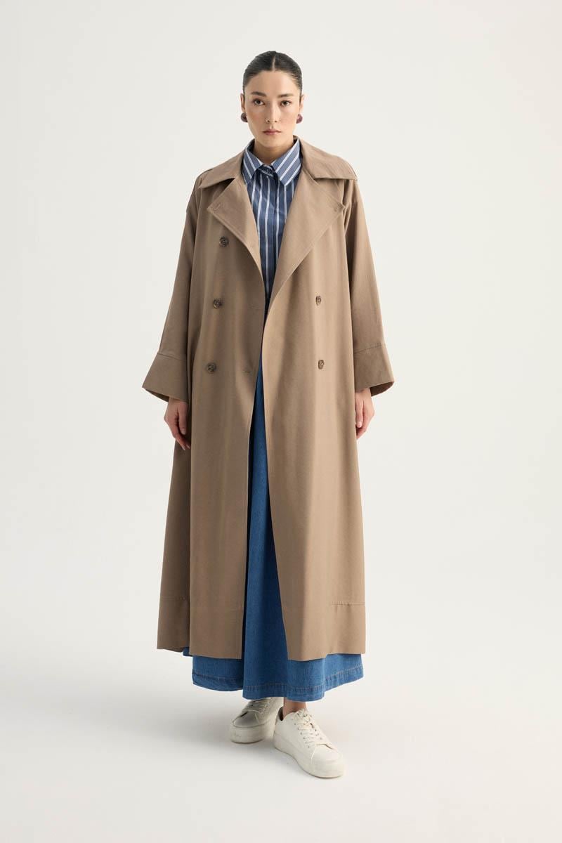 Apoletli Kruvaze Trençkot Vizon