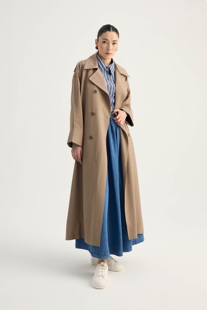 Apoletli Kruvaze Trençkot Vizon