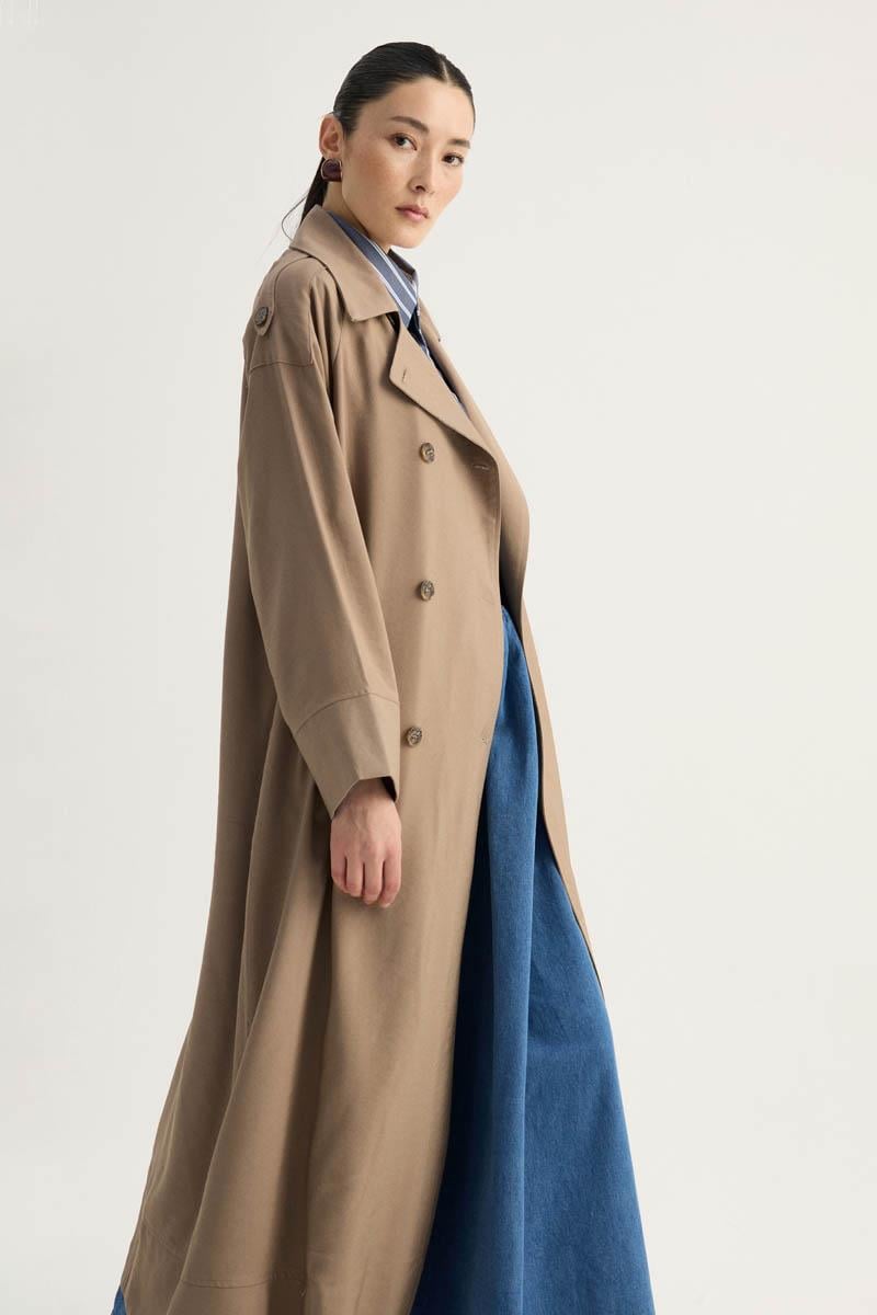 Apoletli Kruvaze Trençkot Vizon