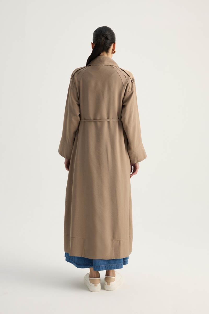 Apoletli Kruvaze Trençkot Vizon