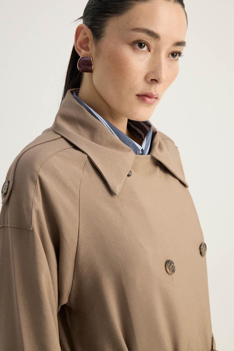 Apoletli Kruvaze Trençkot Vizon