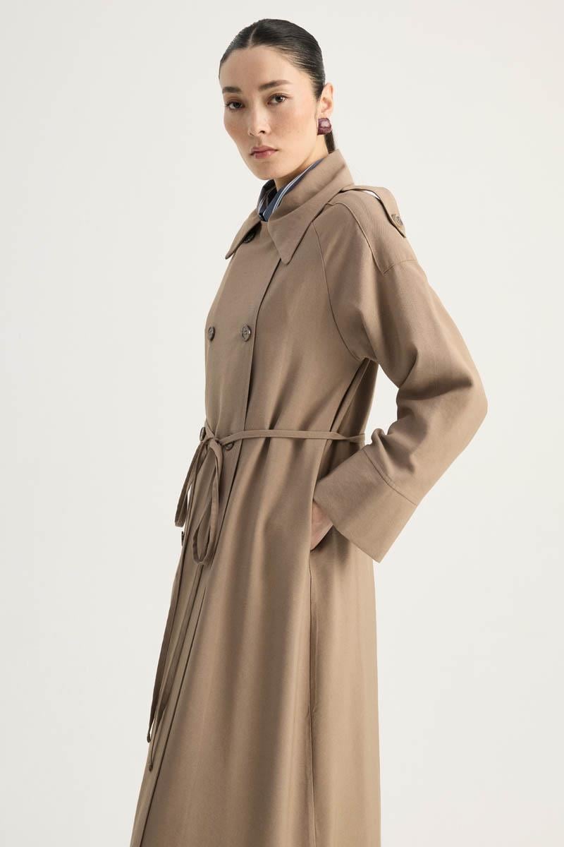 Apoletli Kruvaze Trençkot Vizon