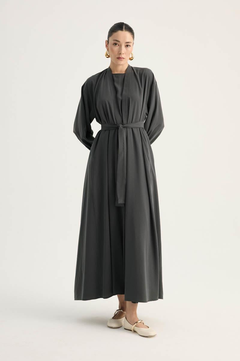 Arka Parçalı Abaya Takım Antrasit