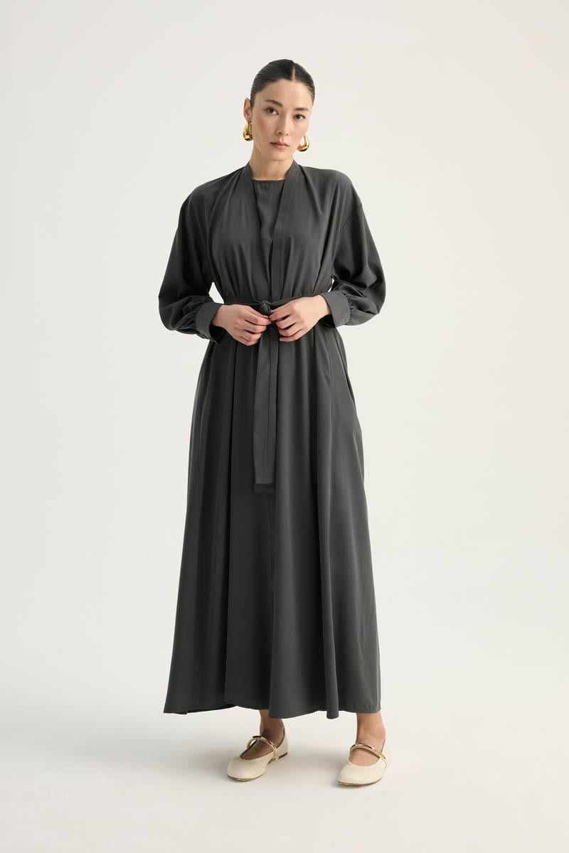 Arka Parçalı Abaya Takım Antrasit