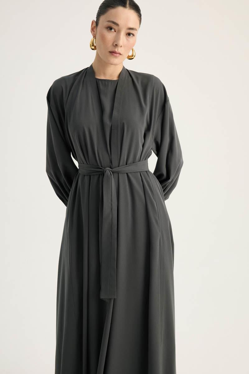 Arka Parçalı Abaya Takım Antrasit