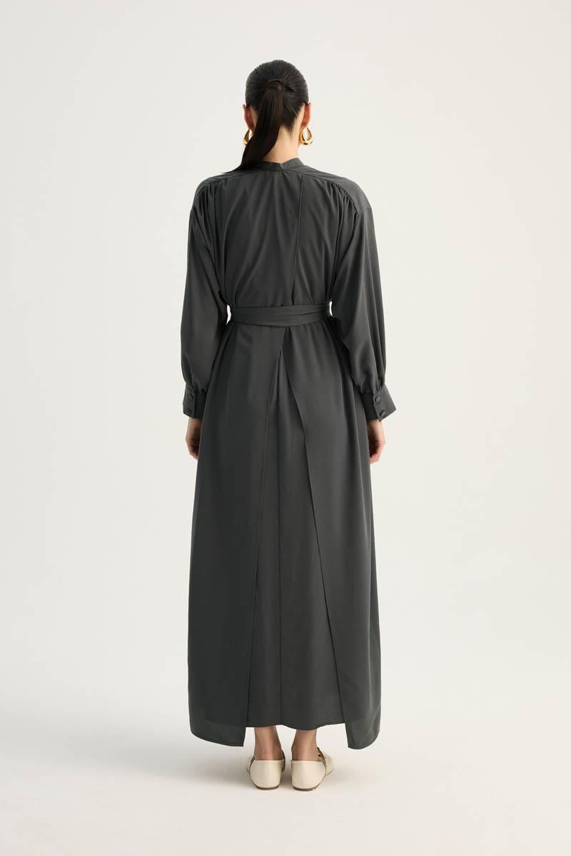 Arka Parçalı Abaya Takım Antrasit
