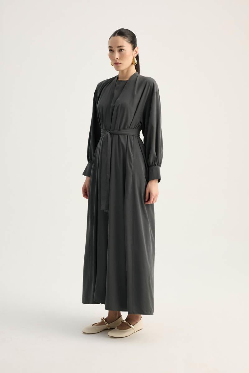 Arka Parçalı Abaya Takım Antrasit