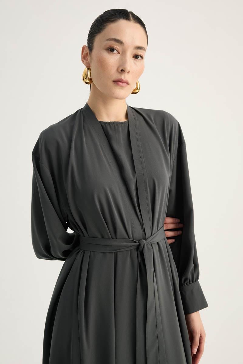Arka Parçalı Abaya Takım Antrasit